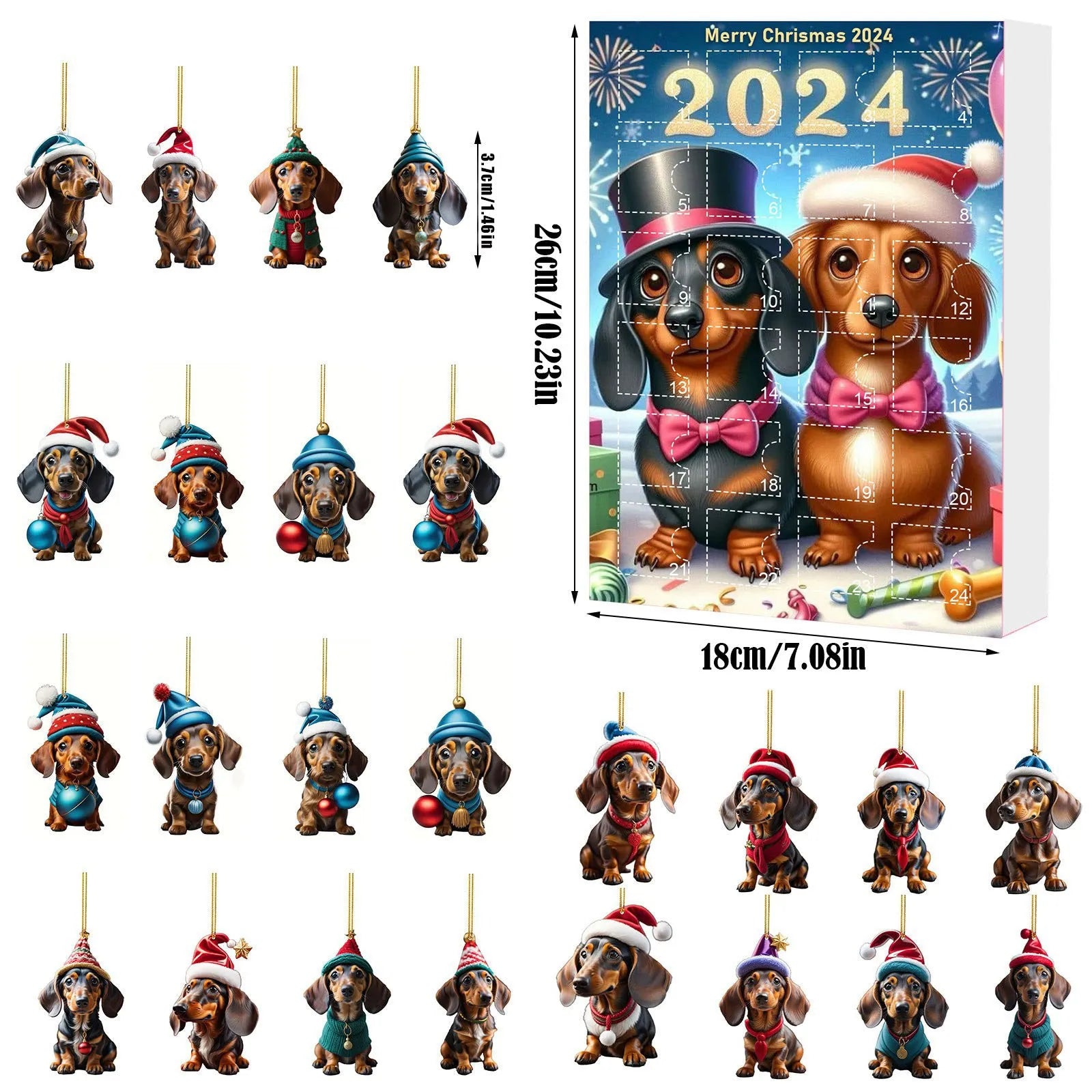 Christmas countdown pet pendant acrylic decoration in multiple colour options on wall