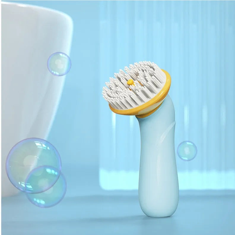 Blue hand-held pet bath brush for dogs and cats made of ABS, PP, and TPR, 62mm x 90mm x 160mm