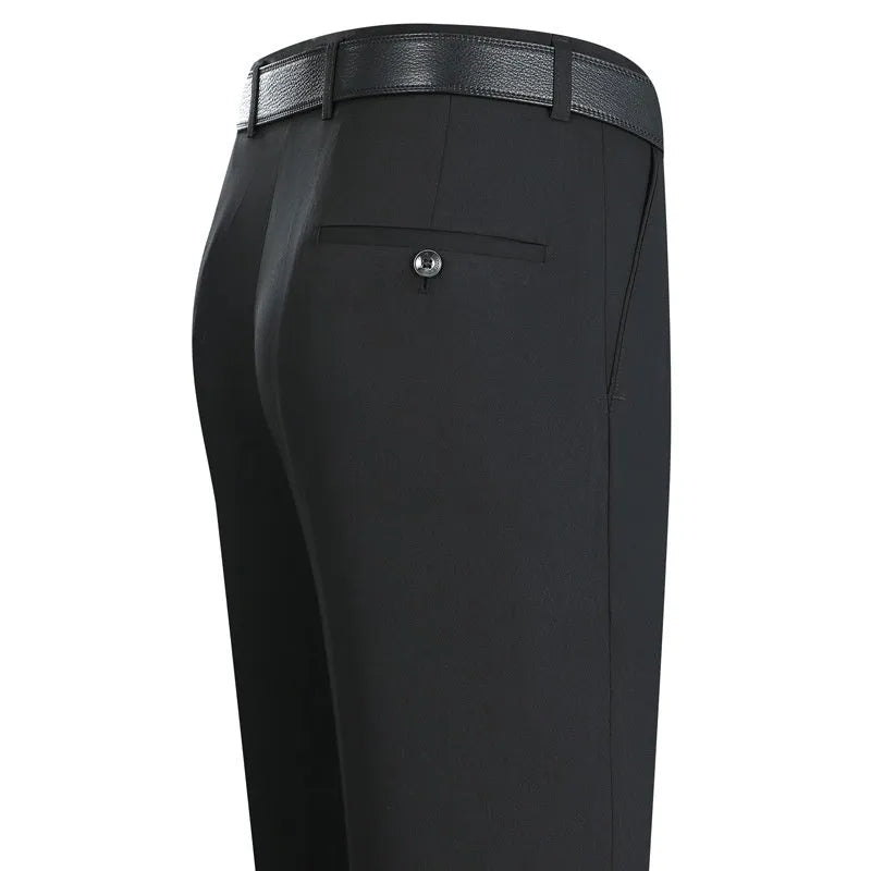 Men's straight cut business trousers in mulberry silk blend fabric with high waist design