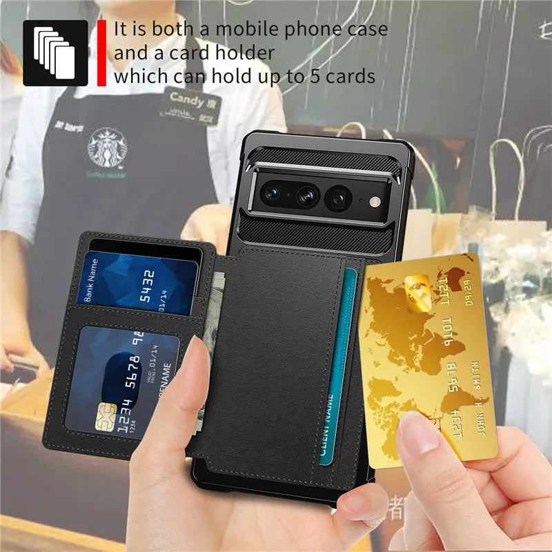 Google Pixel 7 card phone case wallet button drop-resistant protective cover in black with card slot