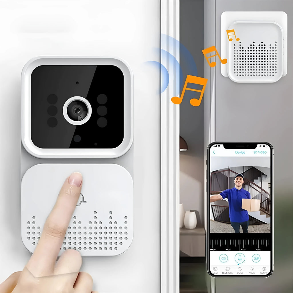 White X6 wireless video doorbell with infrared night vision camera and Ding Dong ringtone, USB charging, no wiring installation