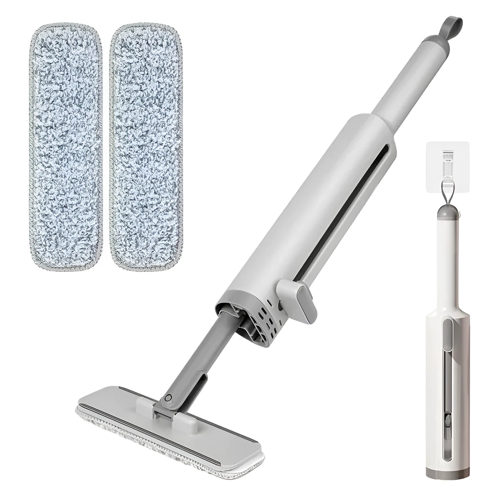 Rotatable self-squeeze mini floor mop with crevice brush and microfiber pads in pink, grey, or white