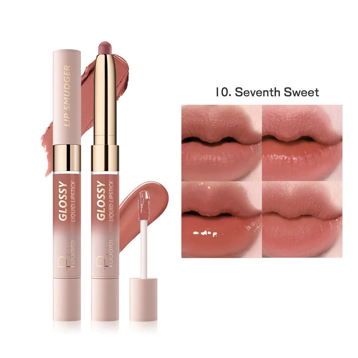 Double-headed matte lipstick with 10 colour options showing dual-ended design