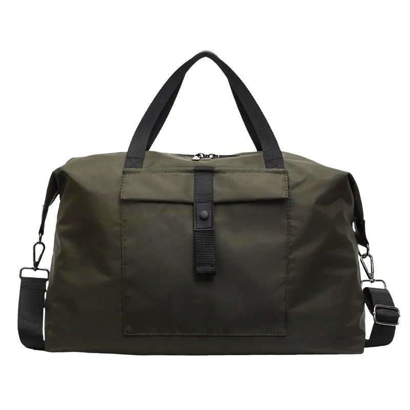 Large one-shoulder travel bag in Oxford cloth showing black, grey, and green colour options.