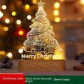 3D acrylic Christmas LED night light showing elf, tree, and reindeer designs in colour and wood grain finishes