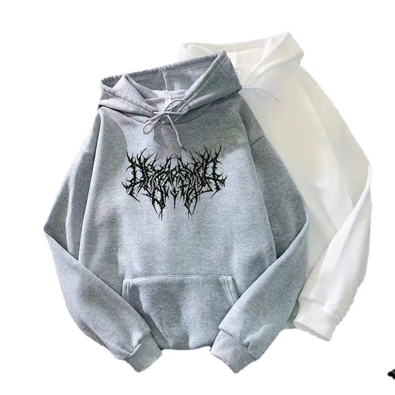 Unisex loose fit hoodie sweater with letter print in cobweb colour, street hipster style