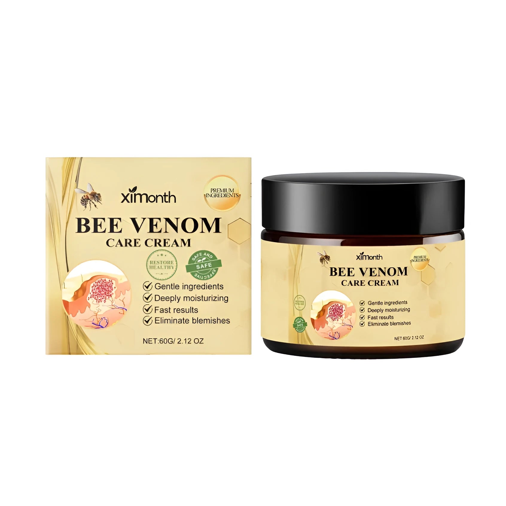 60g tube of professional bee skin cream for wart and mole removal with natural bee venom and mint formula