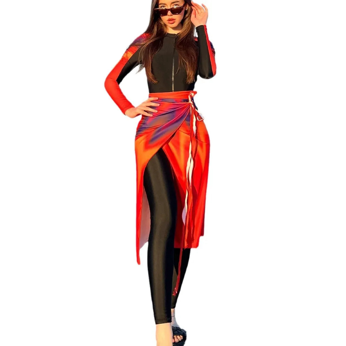 Conservative three-piece women's swimsuit set in colour 427 made from polyester fabric