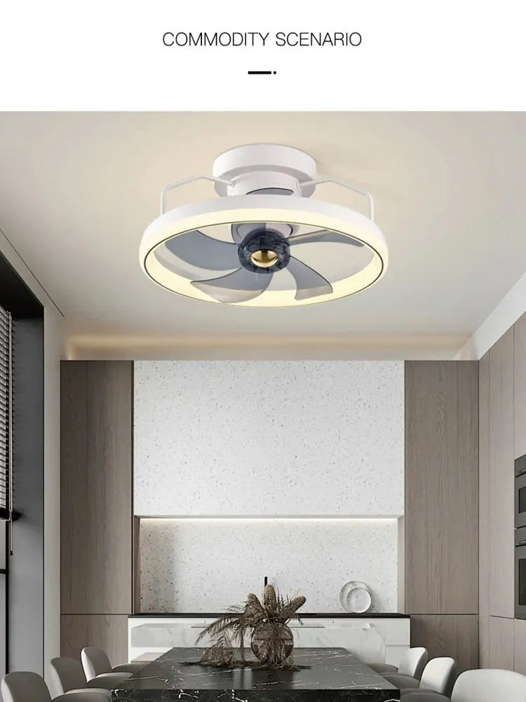 Modern simple overhead fan lamp with light Φ500 diameter showing PC blades and acrylic lampshade