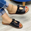 Ladies sandals with decorative bow on artificial PU upper in fish mouth slipper design