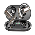 Q16S Black sports ear hook Bluetooth headset with digital display, side view of ear hook design