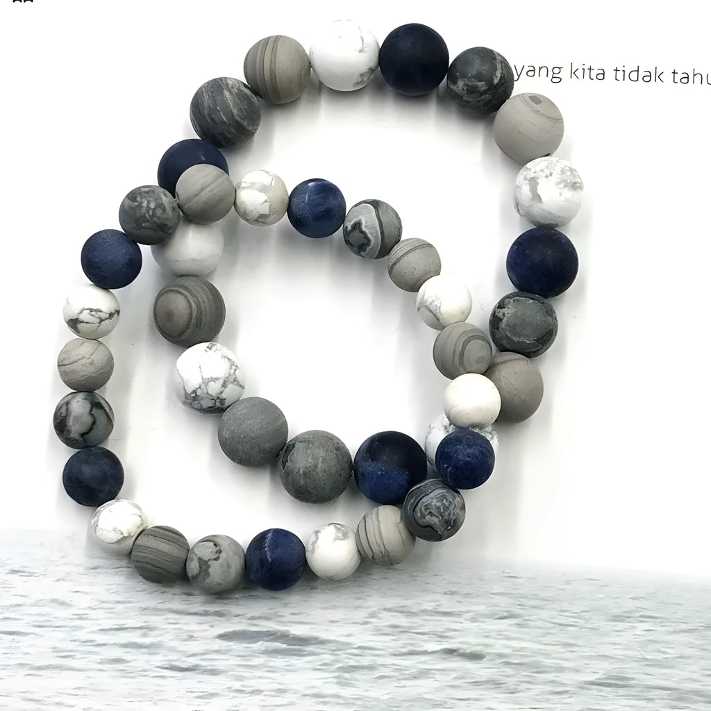 Handmade men's planet stone bracelet with starry sky beads in a U-shaped design.