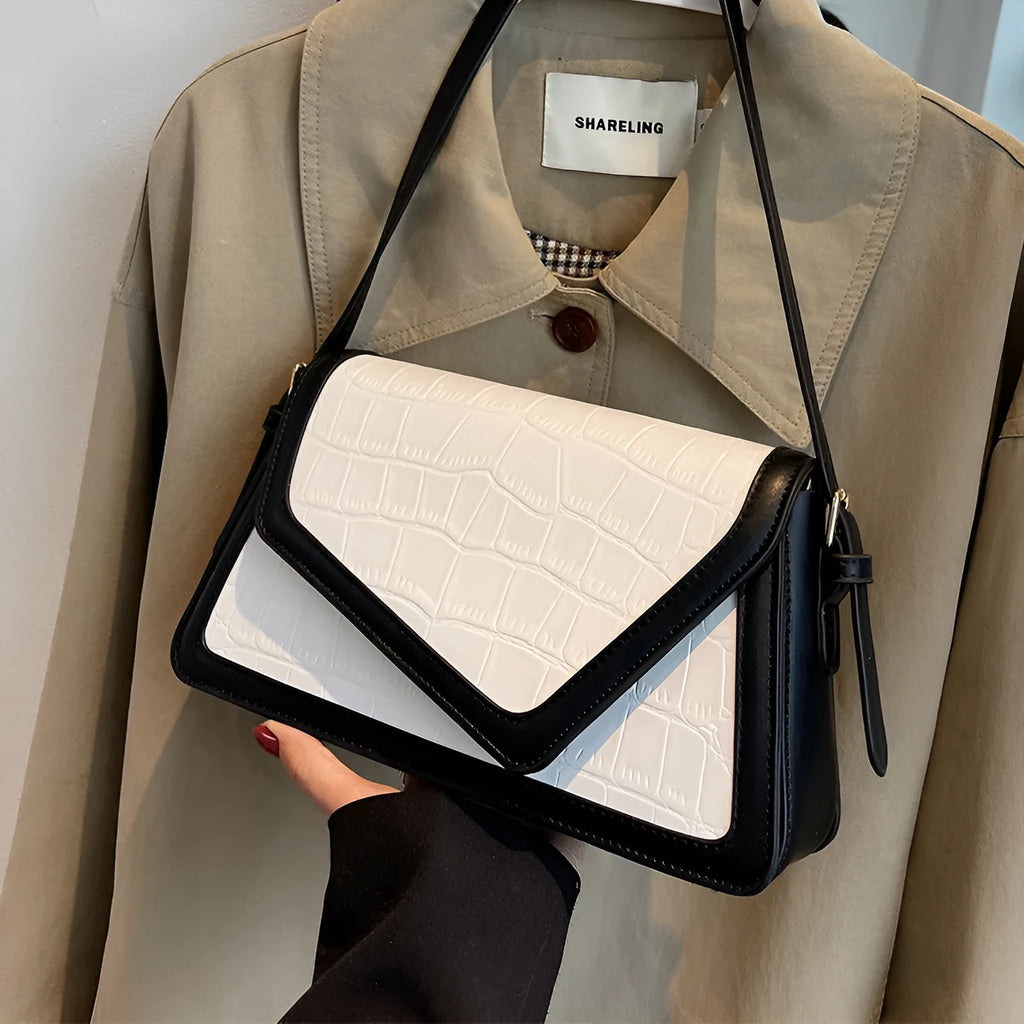 Stone pattern textured square shoulder bag in PU leather with single shoulder strap