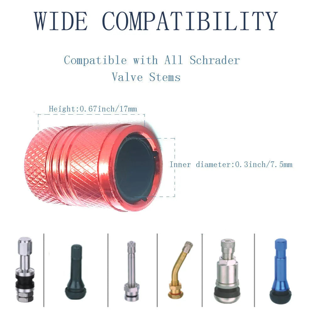 Aluminium car tyre valve dust protection caps in black blue grey red colours