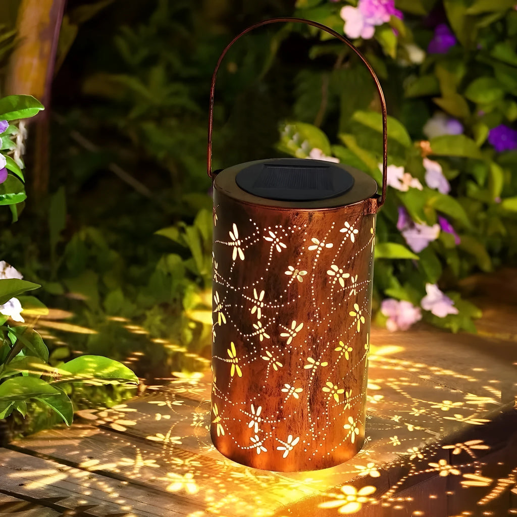 Solar-powered iron hanging ceiling lamp for outdoor courtyards with waterproof IP55 rating