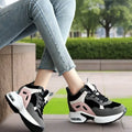 Women's casual hidden heel platform sneaker in suede leather with lace-up and leather stitching