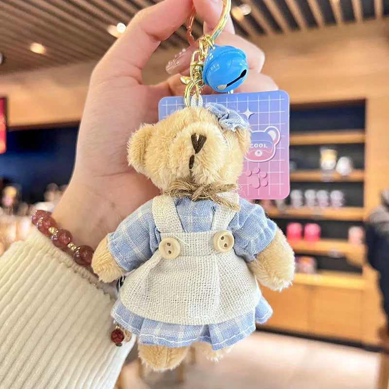 Cartoon plush sackcloth bear doll schoolbag pendant with key button attachment