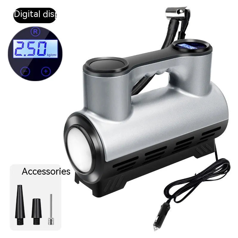 12V portable car air pump with pressure gauge and lighting function for tyre inflation