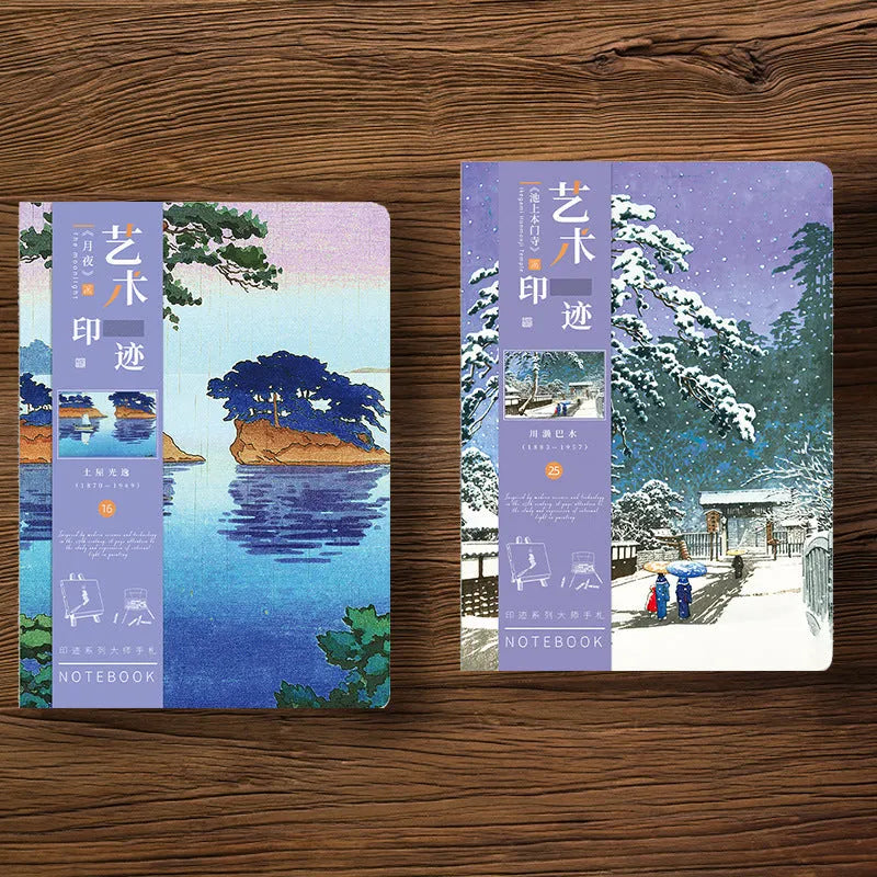 Ukiyo-e Kanagawa wave design hand ledger notebook showing paper cover artwork and A5 dimensions