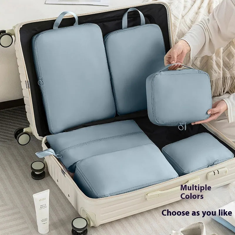 Six-piece compressed clothing luggage set Memory Cloth solid colour Urban Simplicity 36-55L polyester lining leisure travel
