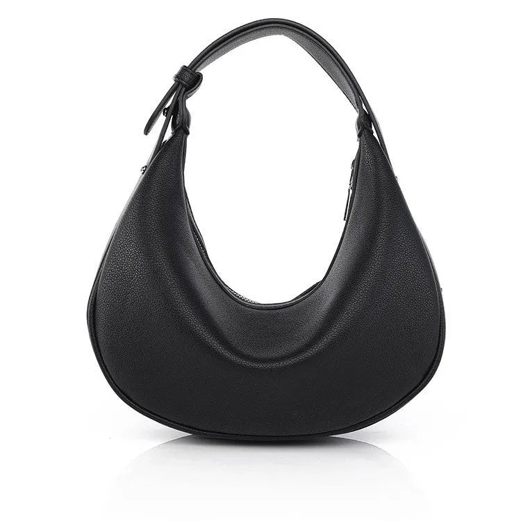 Crescent-shaped PU hobos handbag with sewing line detailing and internal zipper changing bag and mobile phone pocket