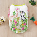 Full print casual T-shirt on a small dog, showing the patterned polyester fabric.