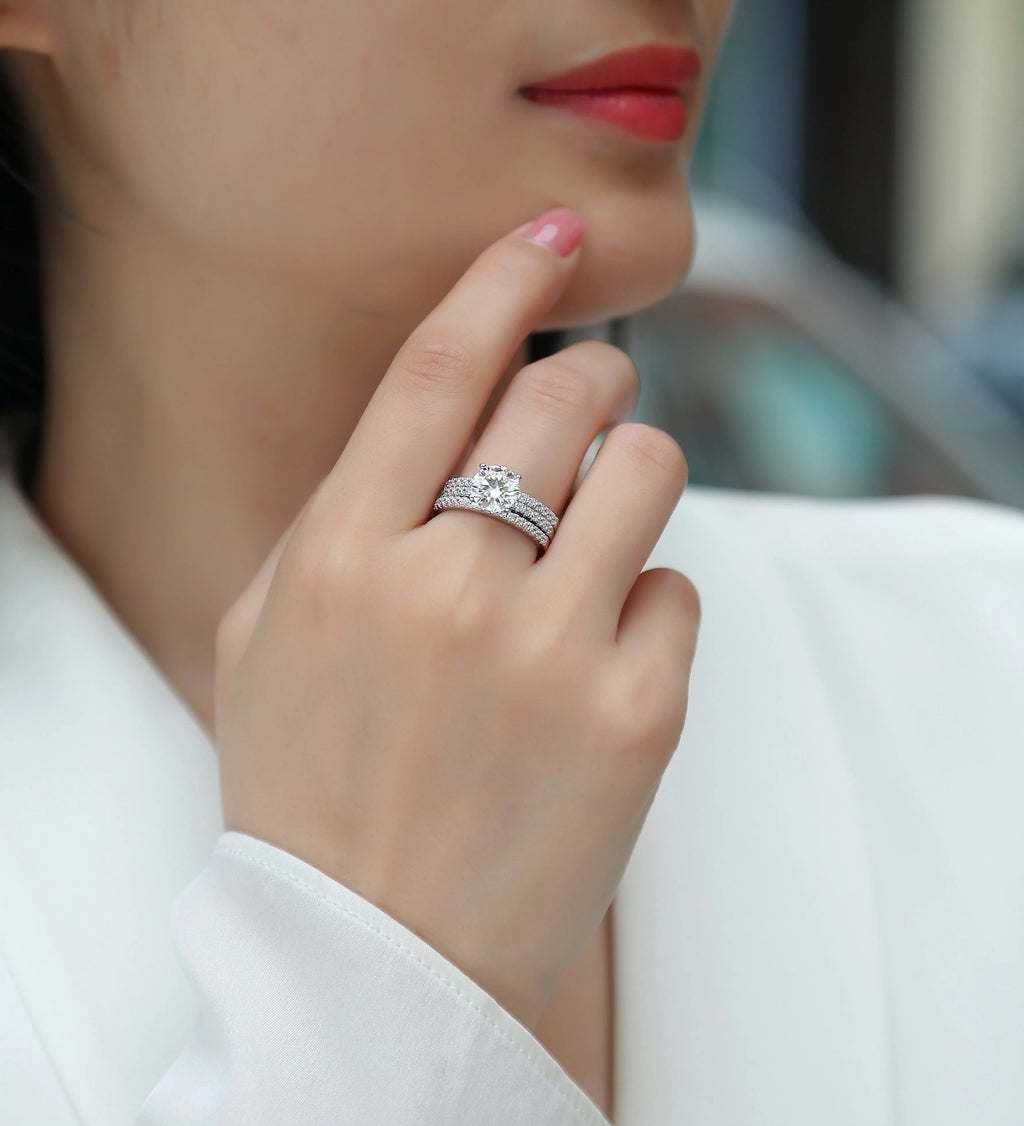 2-carat moissanite ring set in S925 silver with platinum plating, GRA certificate and gift box, sizes 5 to 9