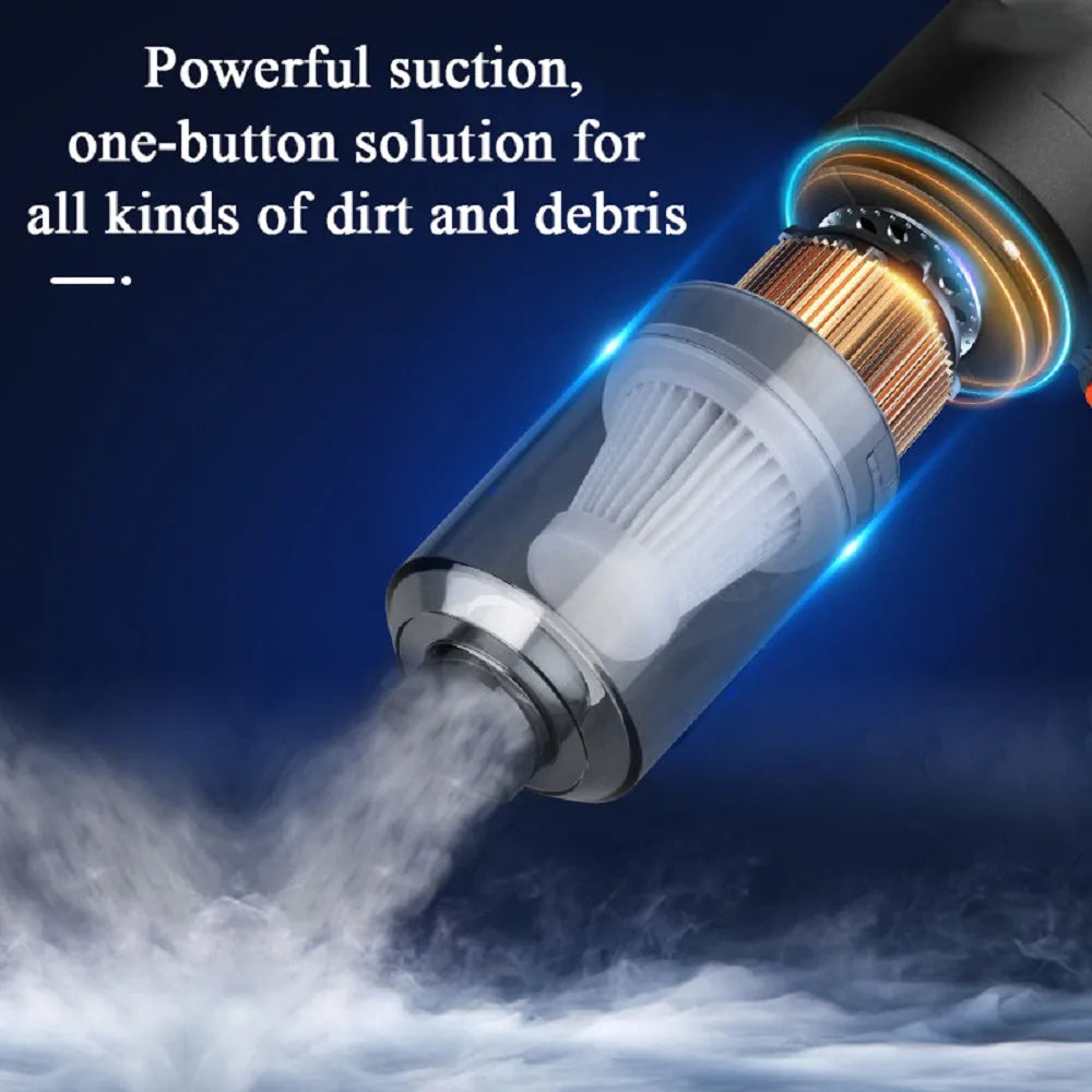 Black mini car vacuum cleaner, wireless handheld strong suction cleaning machine for car and home use