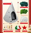 Grey handmade felt cone-shaped cat house with Christmas theme, showing enclosed tent-style design.
