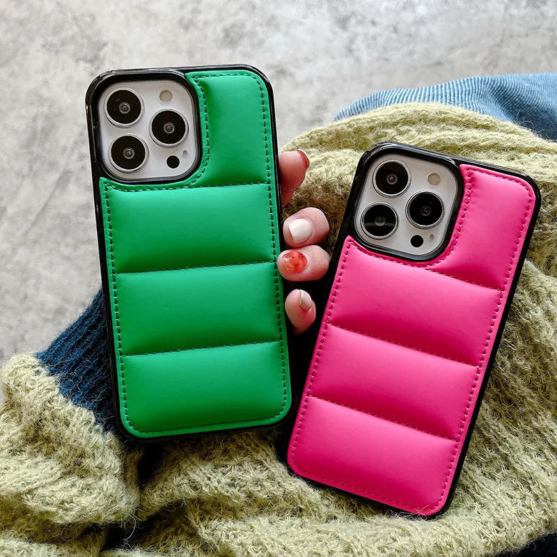 Candy down jacket shaped phone case for iPhone in solid colour.