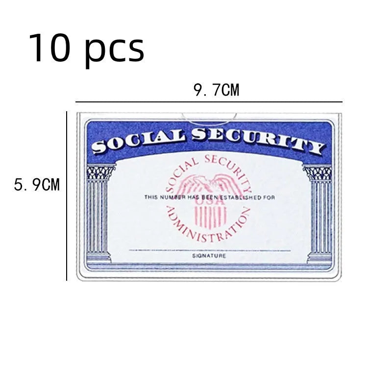 Clear PVC social security card holder measuring 9.7 by 5.9 centimetres