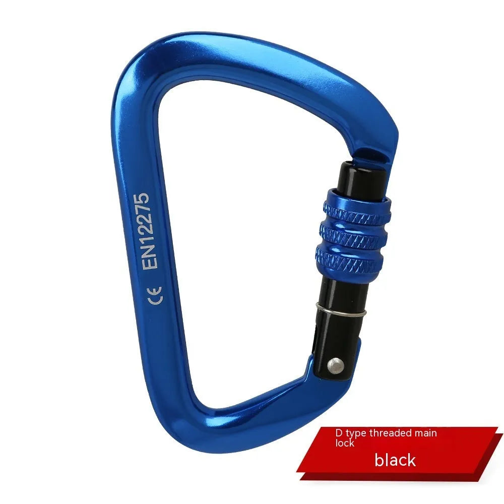 D-type rock climbing safety lock with automatic or threaded gate mechanism in various colours