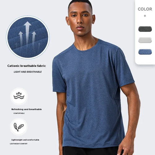 Adult lightweight polyester short sleeve shirt in dark grey, quick-dry and breathable for summer