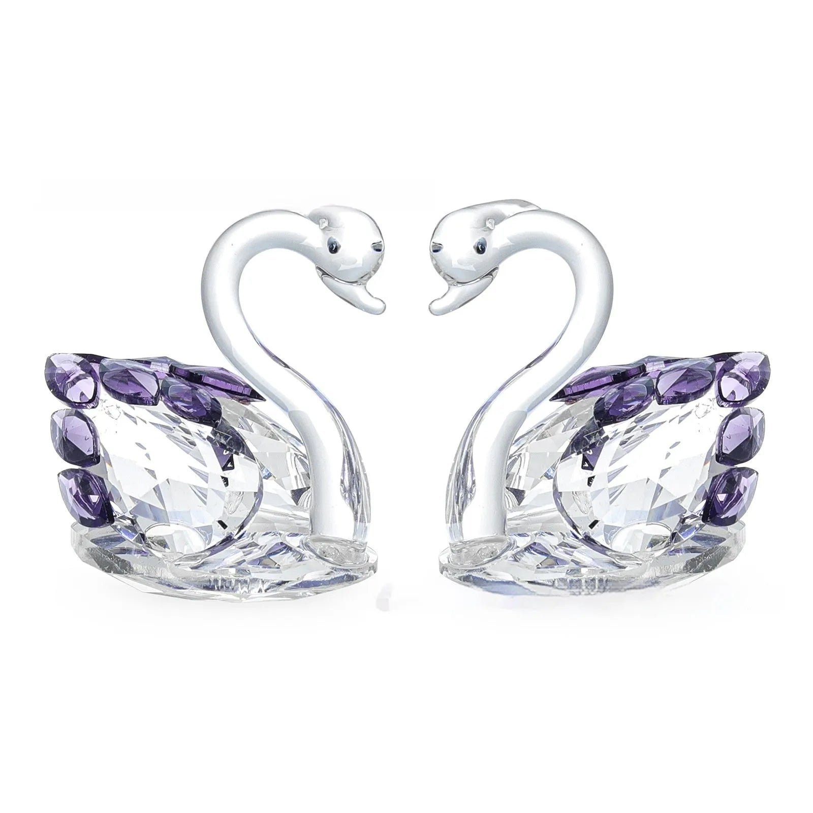 Crystal swan decoration in red, blue, pink, or violet with solid head or empty pipe style