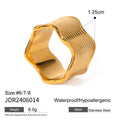 Stainless steel geometric wave ring with wide surface and Korean-style design