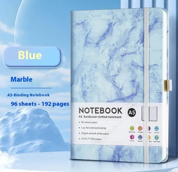 A5 and A6 size PU leather strap closure diary notebook with horizontal lined pages, shown in multiple colour options.
