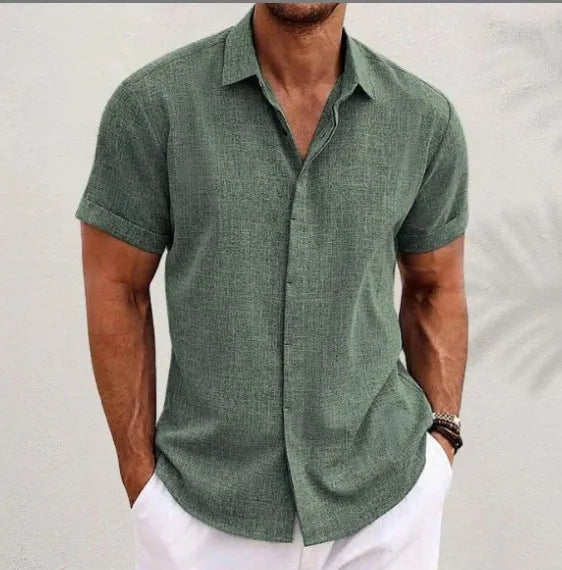 Man wearing a light grey, loose-fit cotton blend cardigan with lapels, suitable for casual daily wear.