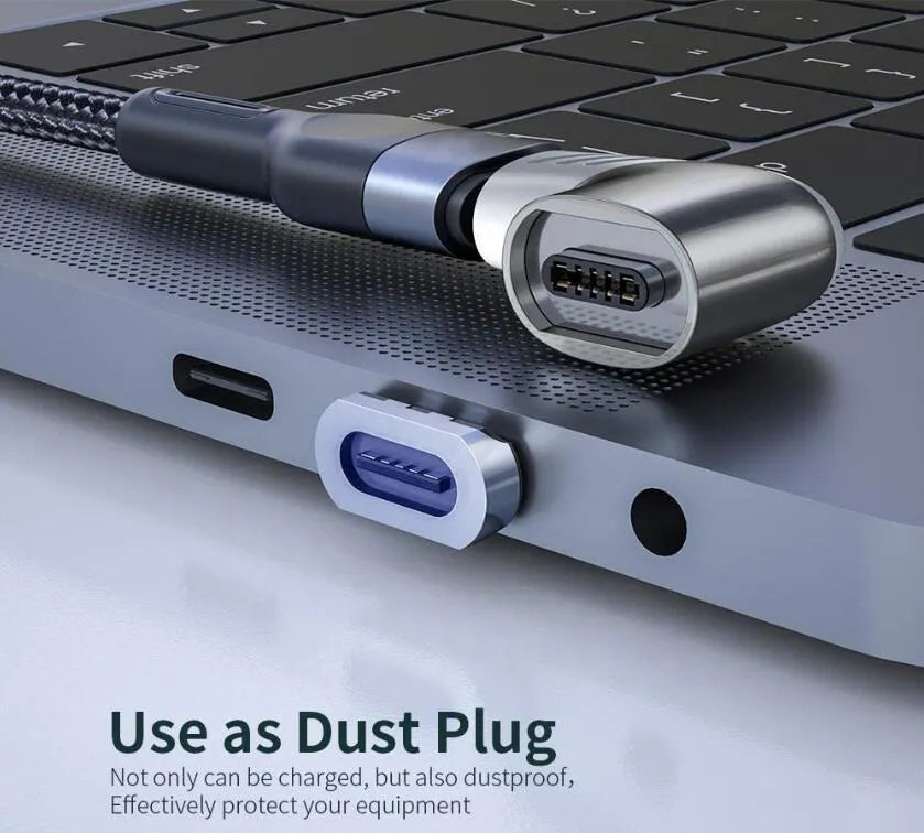 100W L-shaped Type-C magnetic adapter in black zinc alloy with soft white indicator light