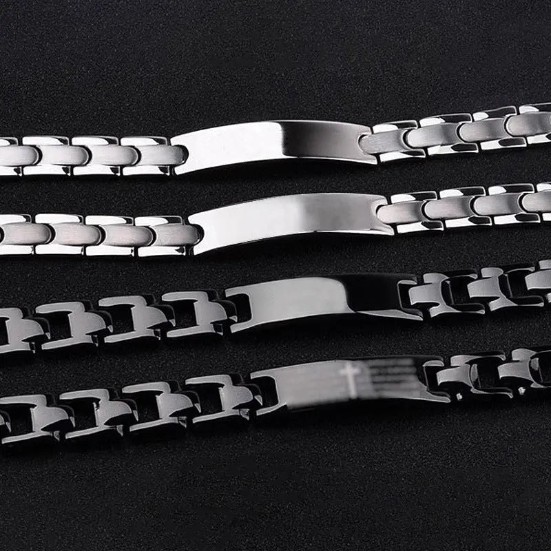 Men's titanium steel curved geometric bracelet with electroplated quadrilateral pattern in steel colour