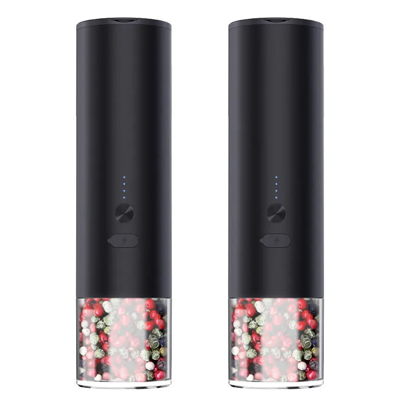 USB rechargeable electric salt and pepper grinder with clear glass jar and stainless steel top