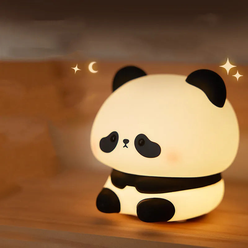 Panda-shaped rechargeable night light with BPA-free silicone construction and clap control