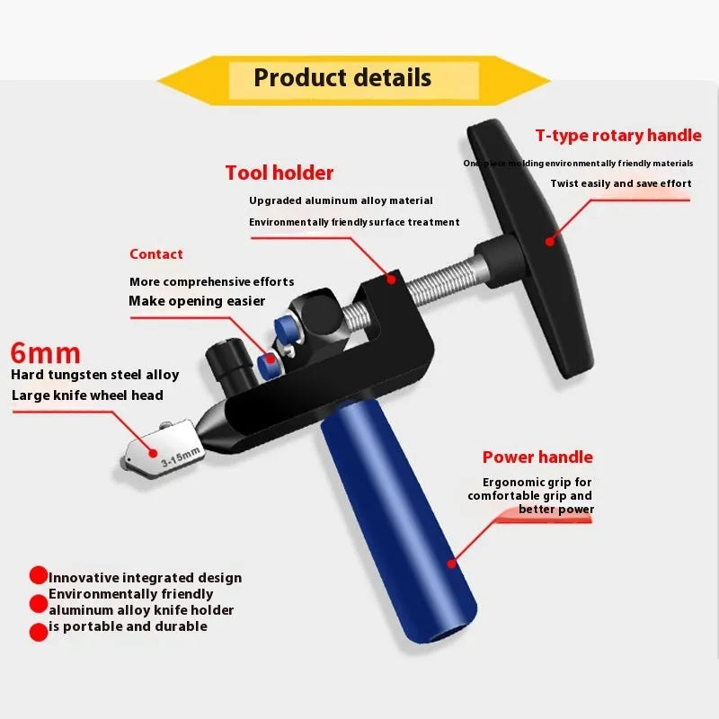 2-in-1 gold knife luxury set roller glass cutter with hard alloy wheel for ceramic tiles and glass, 3-15 mm depth