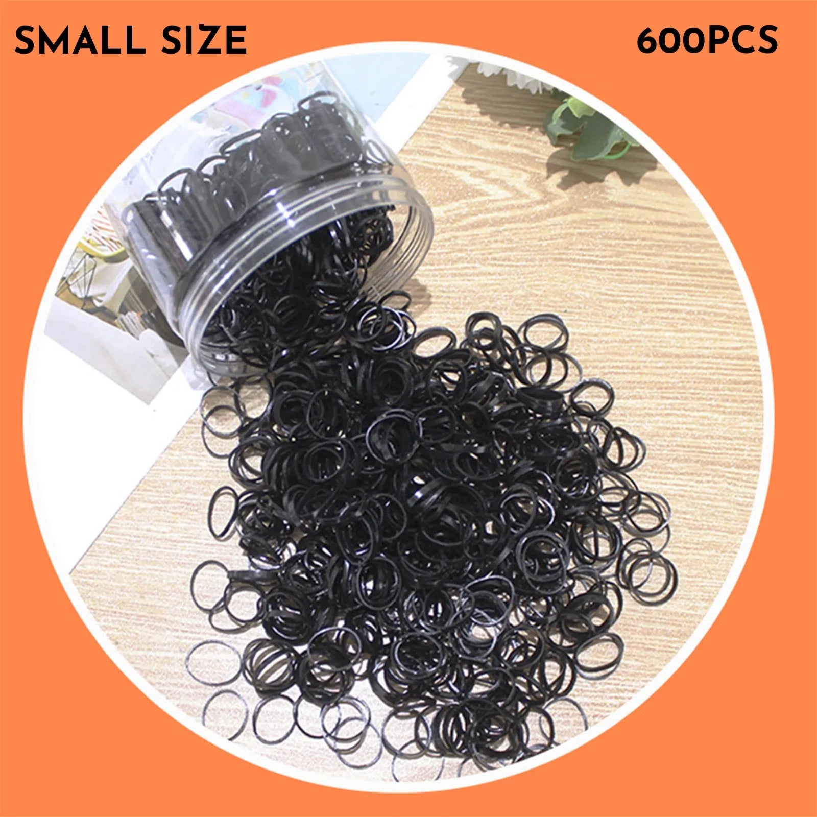 Assorted colourful TPU baby hair ties in a reusable plastic container.
