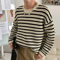 Men's black loose fit long sleeve sweater in cotton blend, sizes S to 3XL, for daily spring and autumn wear