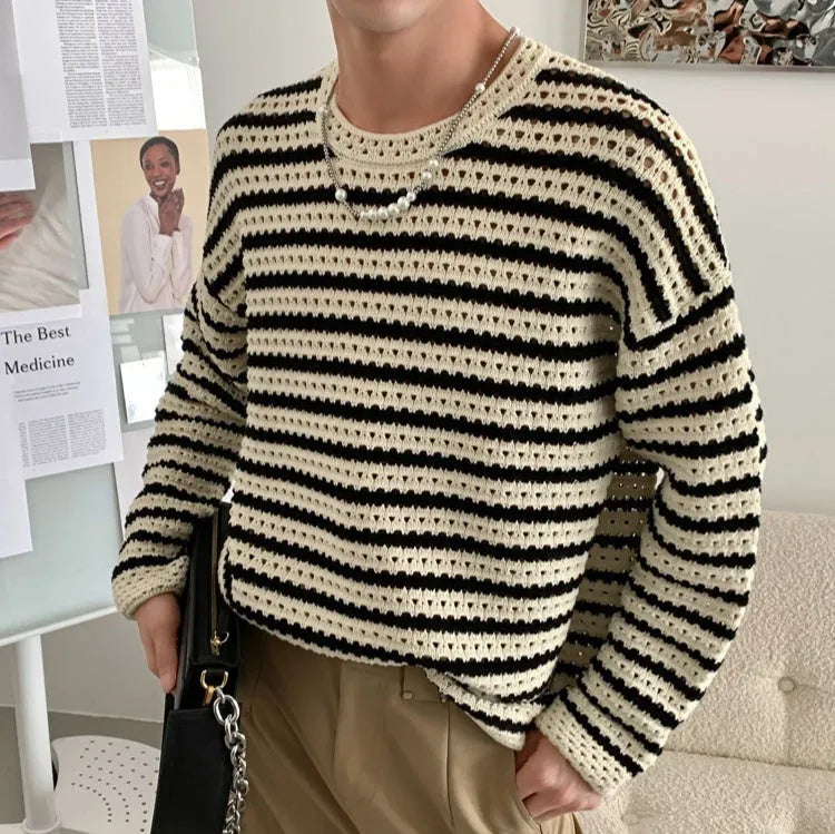 Men's black loose fit long sleeve sweater in cotton blend, sizes S to 3XL, for daily spring and autumn wear