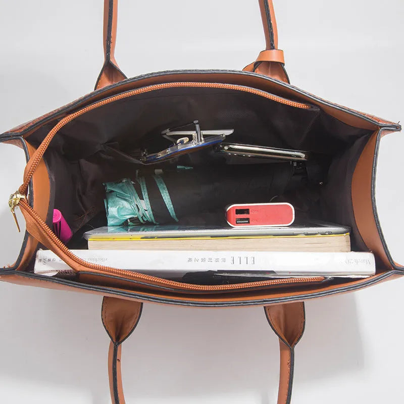 Women's three-piece PU leather handbag set with crocodile pattern in four colour options