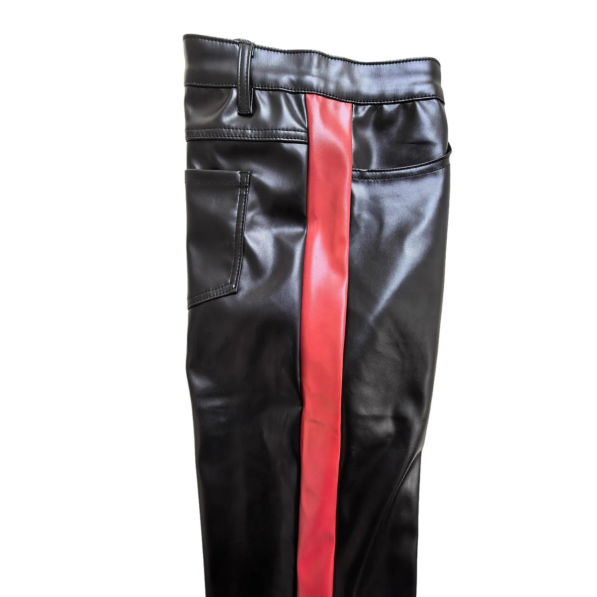 Trendy black PU leather skinny motorcycle trousers for women, cropped mid-rise, button fly, nightclub wear
