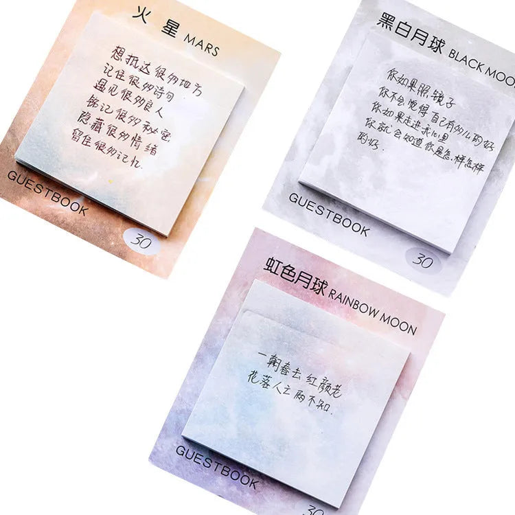 Square 7.3cm planet sticky notes notepad with oil painting designs in six colour options