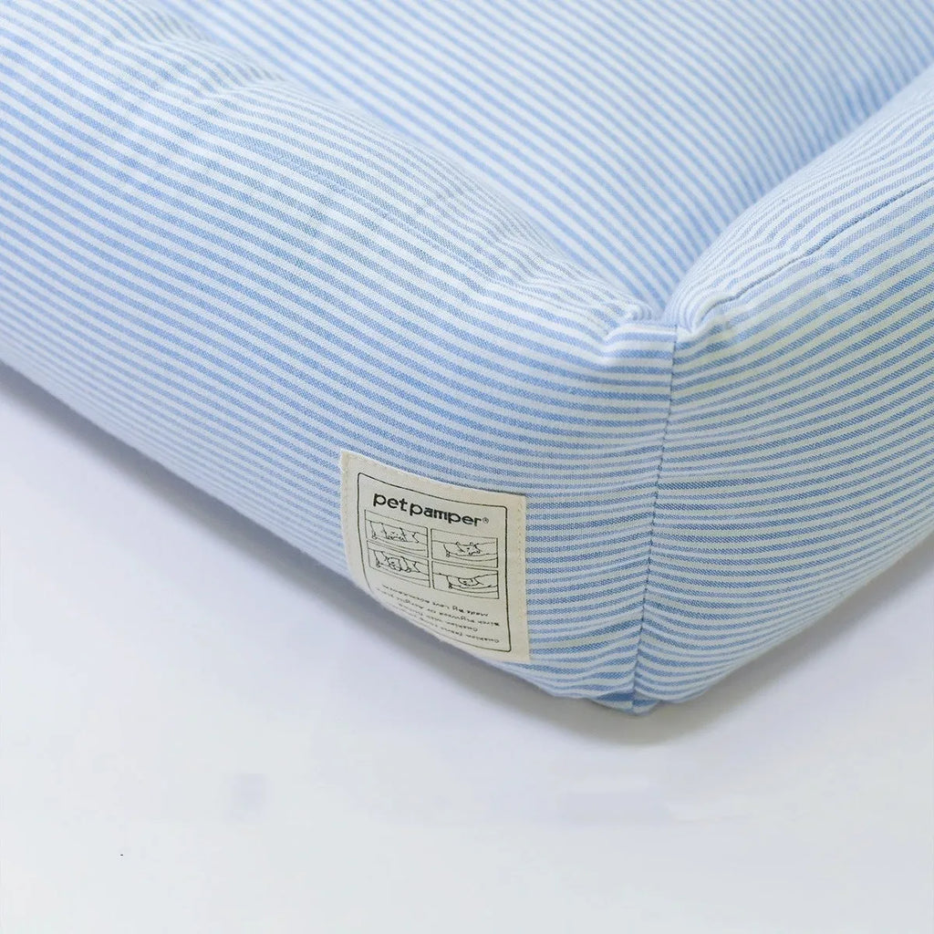 White and blue striped cloth foldable cat nest with shirt lining