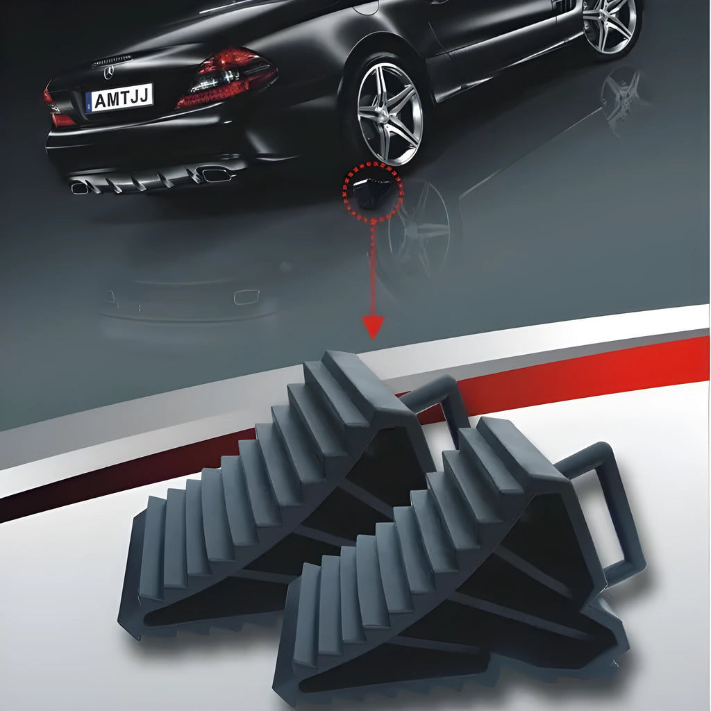 Pair of pure black triangular car wheel anti slip devices for parking security